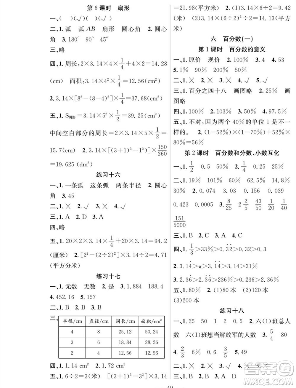 團(tuán)結(jié)出版社2023年秋課堂制勝課時作業(yè)六年級數(shù)學(xué)上冊人教版參考答案