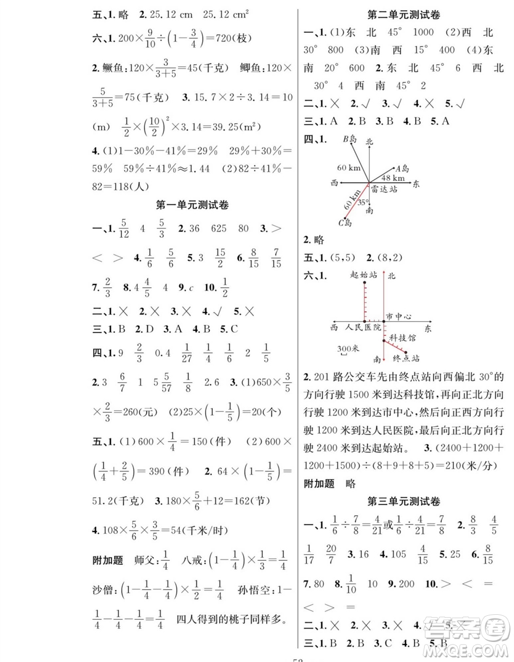 團(tuán)結(jié)出版社2023年秋課堂制勝課時作業(yè)六年級數(shù)學(xué)上冊人教版參考答案