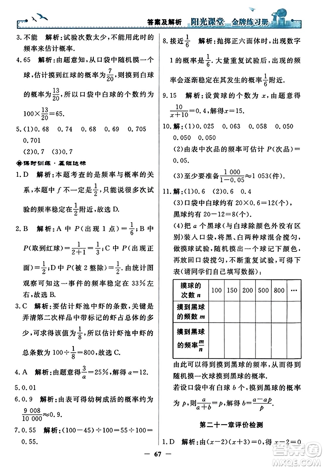 人民教育出版社2023年秋陽光課堂金牌練習冊九年級數(shù)學上冊人教版答案?