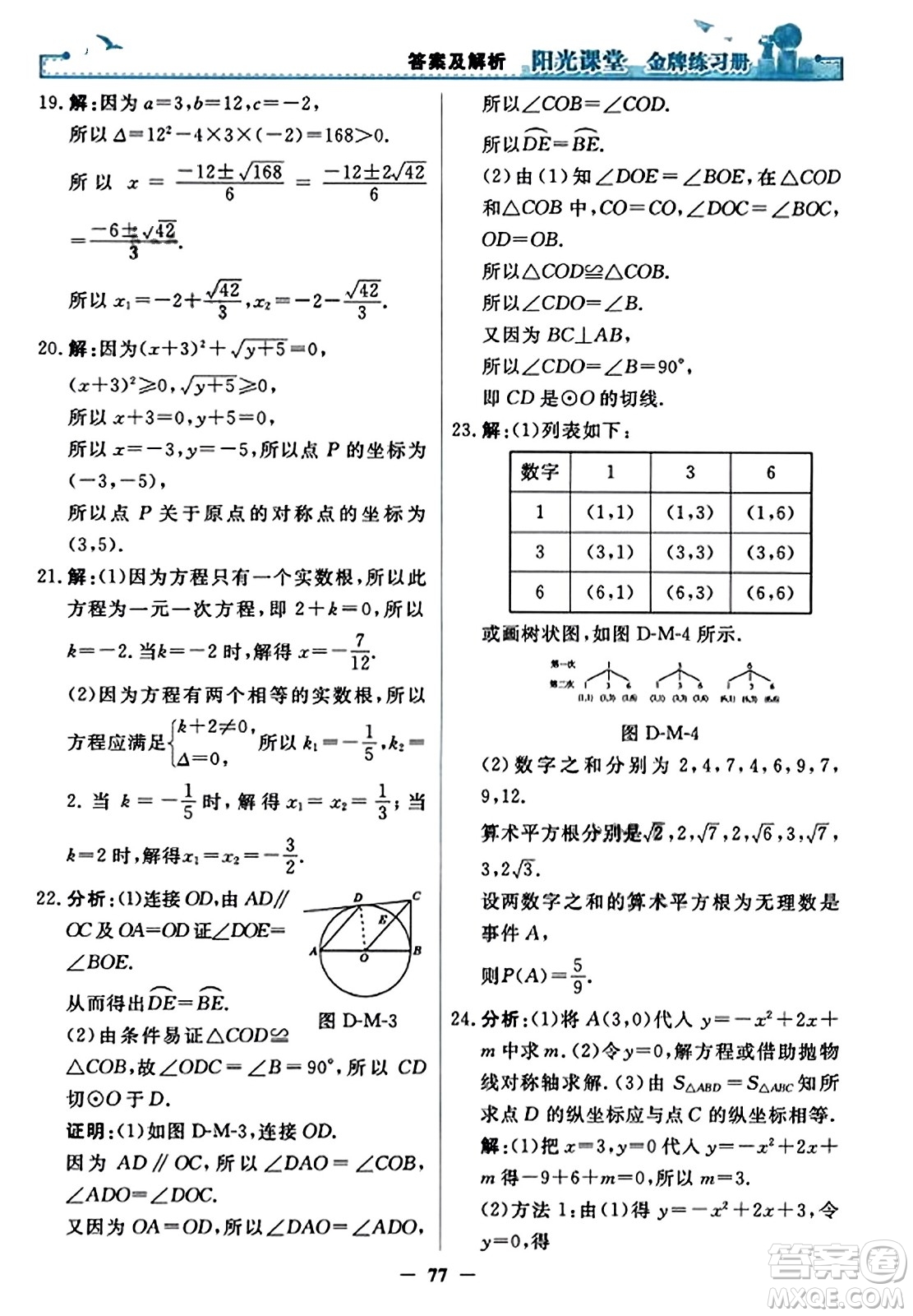 人民教育出版社2023年秋陽光課堂金牌練習冊九年級數(shù)學上冊人教版答案?