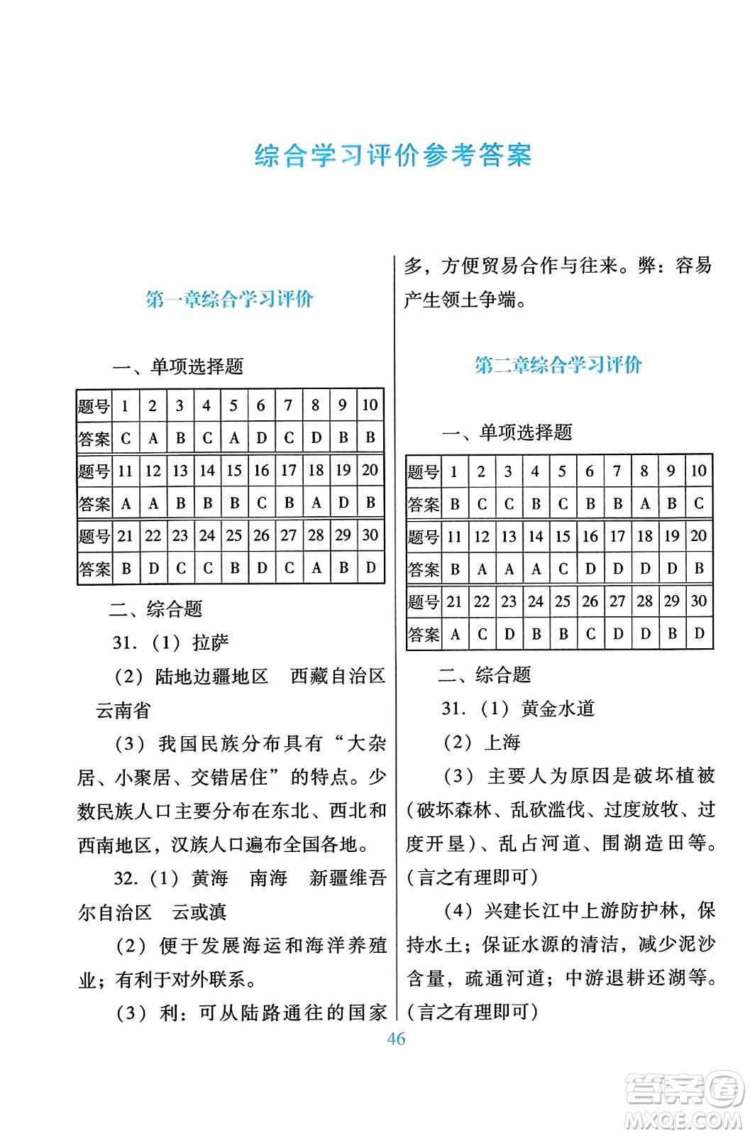 廣東教育出版社2023年秋南方新課堂金牌學(xué)案八年級(jí)地理上冊(cè)人教版答案