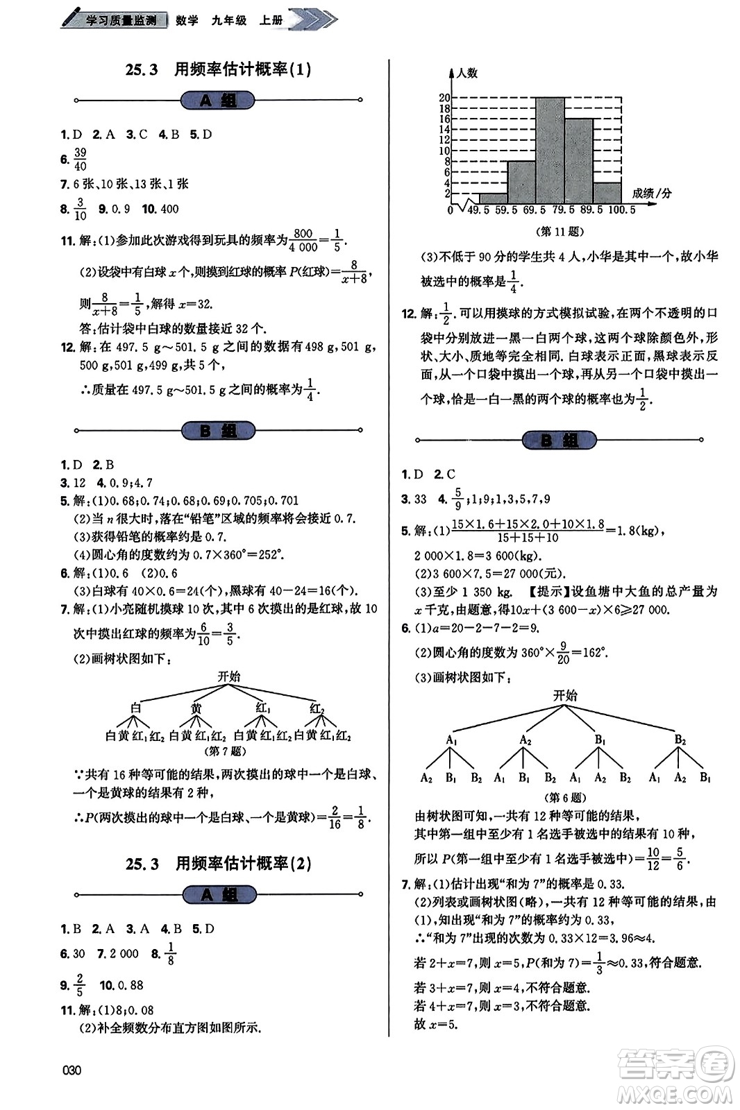 天津教育出版社2023年秋學(xué)習(xí)質(zhì)量監(jiān)測(cè)九年級(jí)數(shù)學(xué)上冊(cè)人教版答案