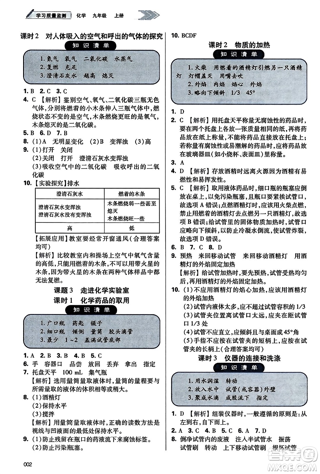 天津教育出版社2023年秋學(xué)習(xí)質(zhì)量監(jiān)測(cè)九年級(jí)化學(xué)上冊(cè)人教版答案