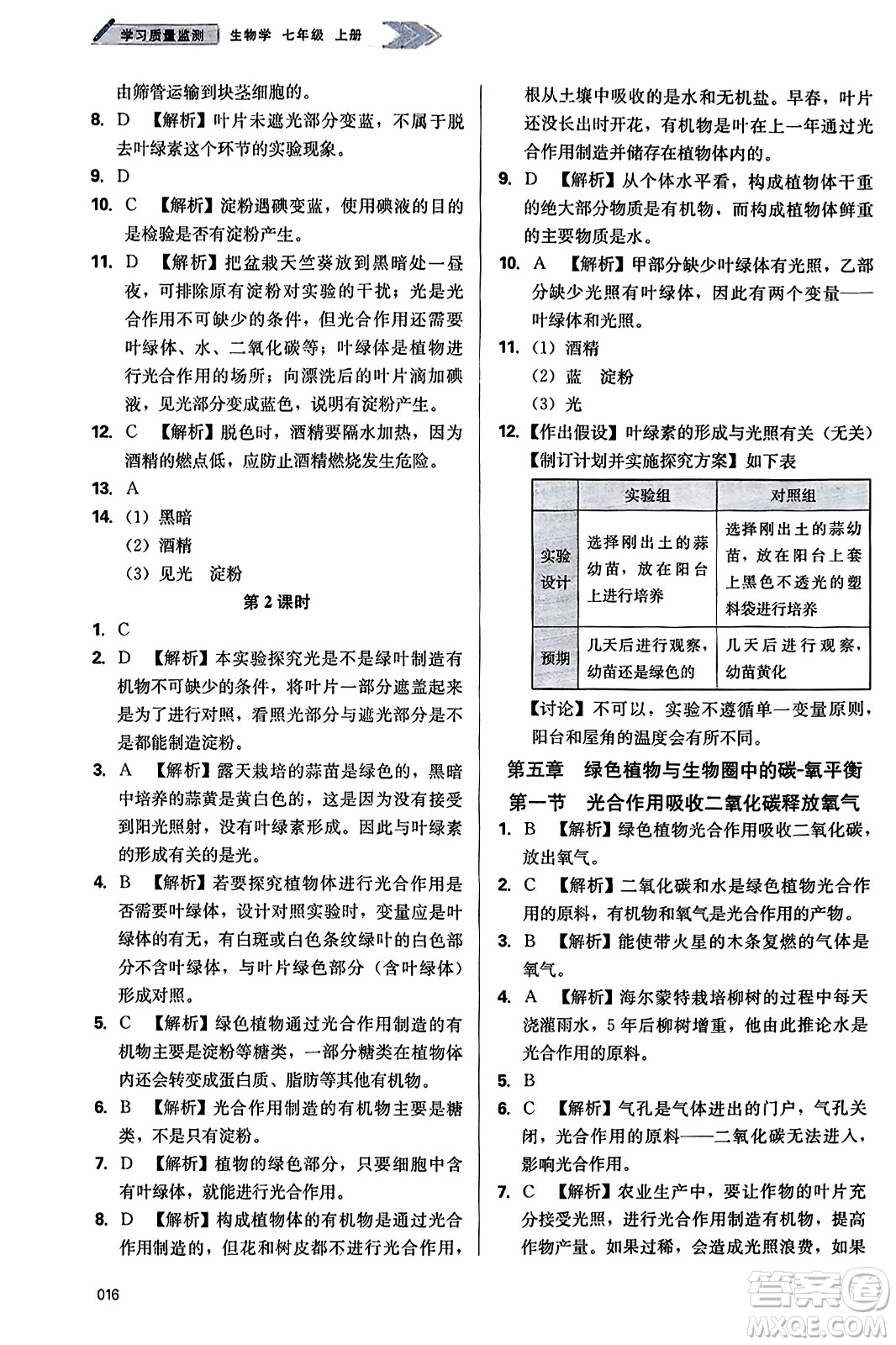 天津教育出版社2023年秋學(xué)習(xí)質(zhì)量監(jiān)測七年級生物學(xué)上冊人教版答案