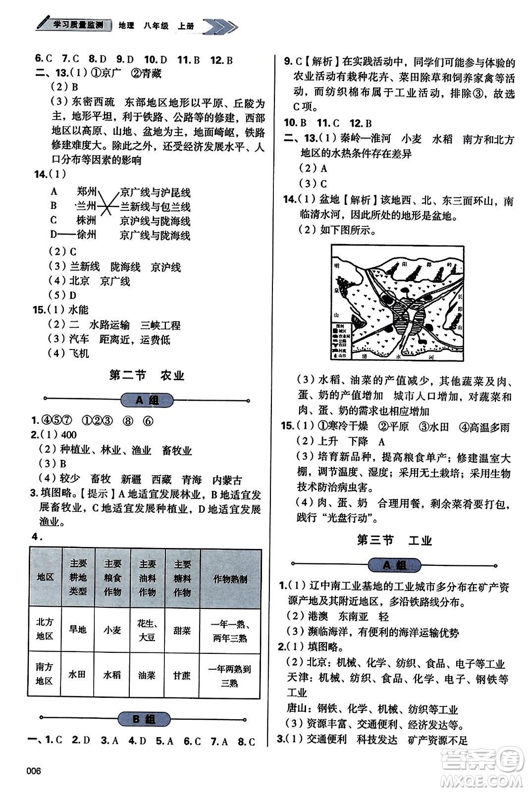 天津教育出版社2023年秋學(xué)習(xí)質(zhì)量監(jiān)測八年級地理上冊人教版答案