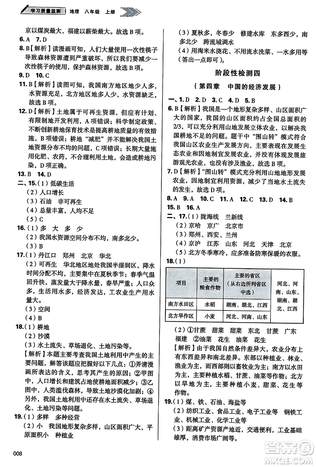 天津教育出版社2023年秋學(xué)習(xí)質(zhì)量監(jiān)測八年級地理上冊人教版答案