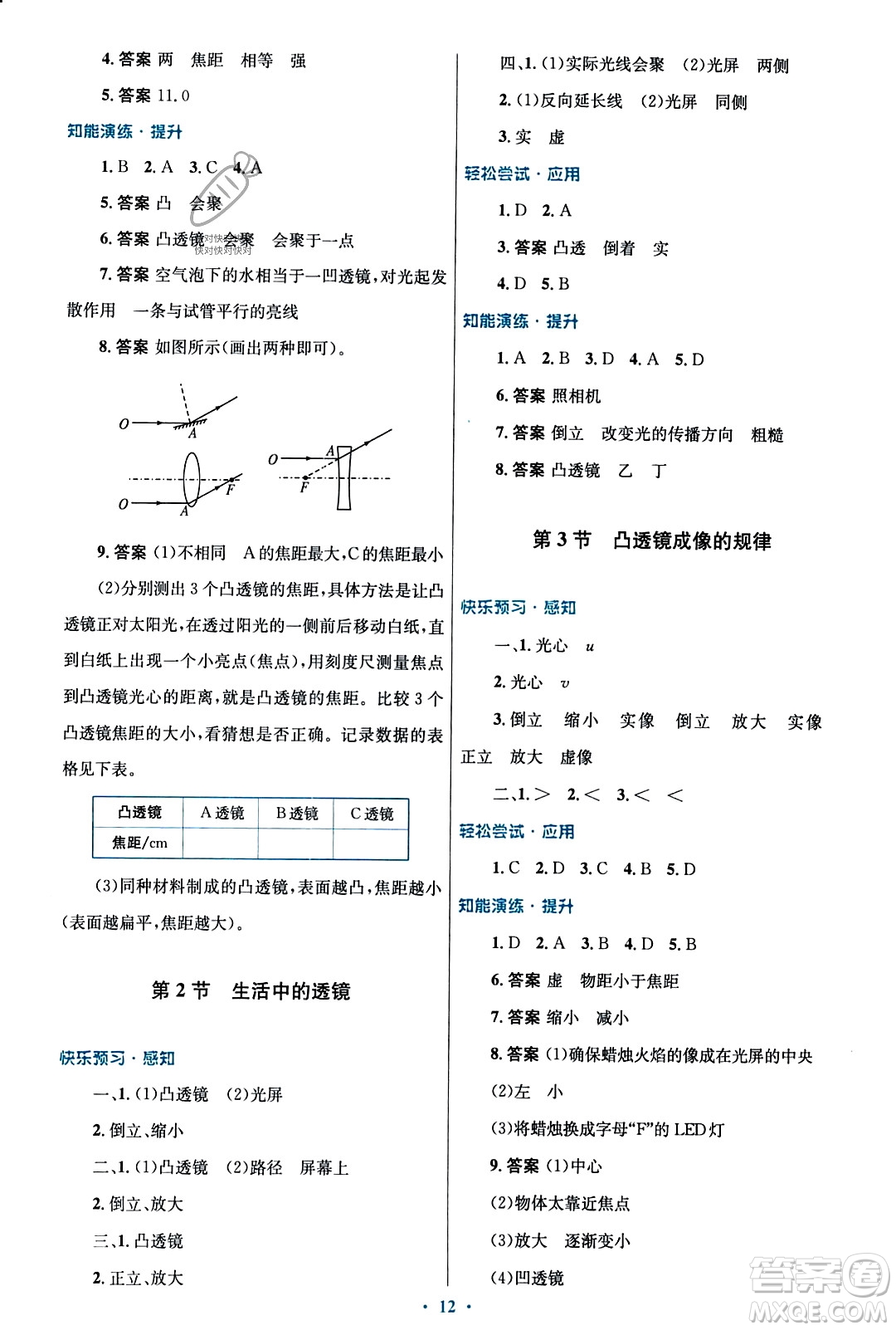 人民教育出版社2023年秋初中同步測控優(yōu)化設(shè)計(jì)八年級物理上冊人教版福建專版答案