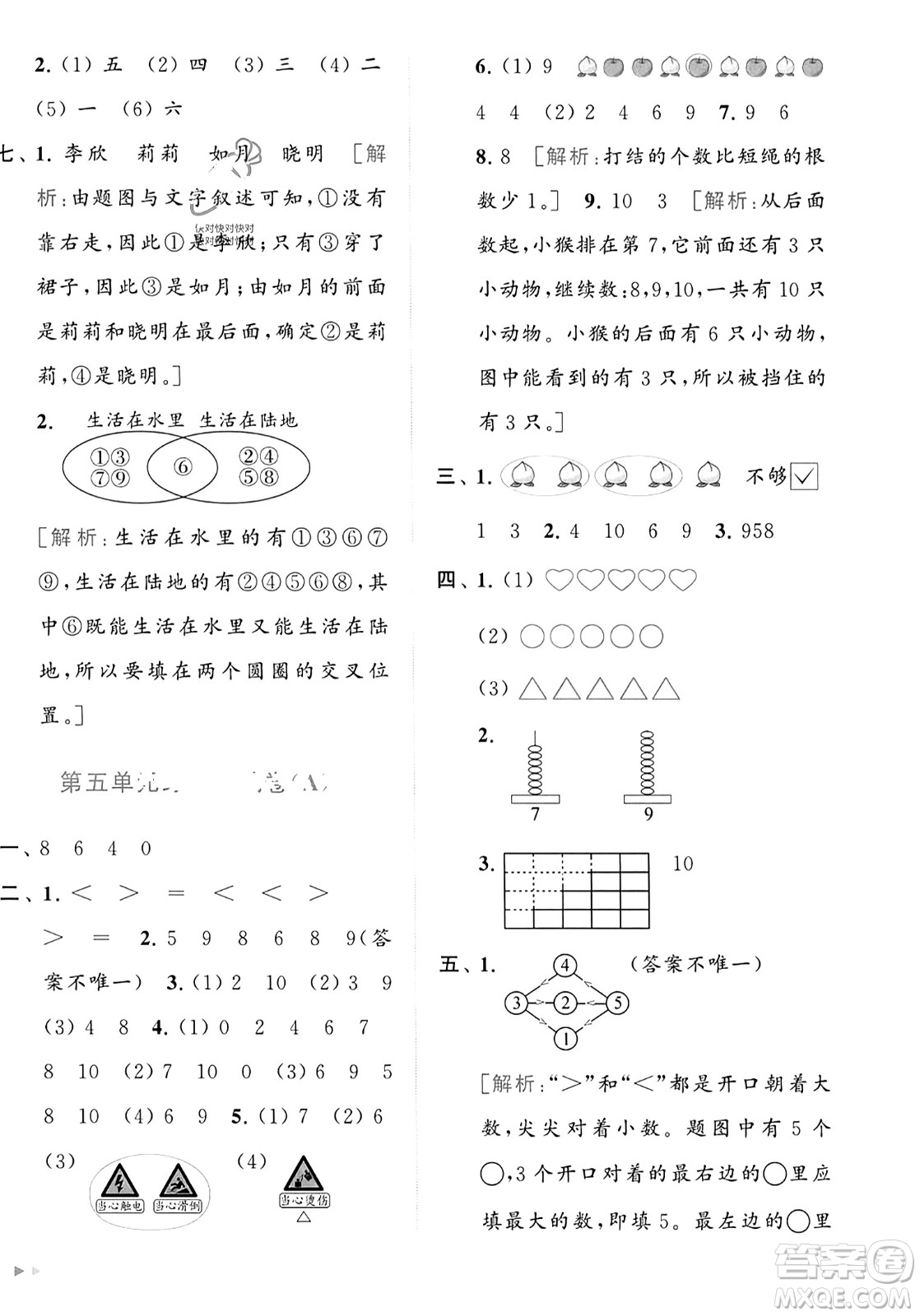 北京教育出版社2023年秋亮點(diǎn)給力大試卷一年級(jí)數(shù)學(xué)上冊(cè)江蘇版答案