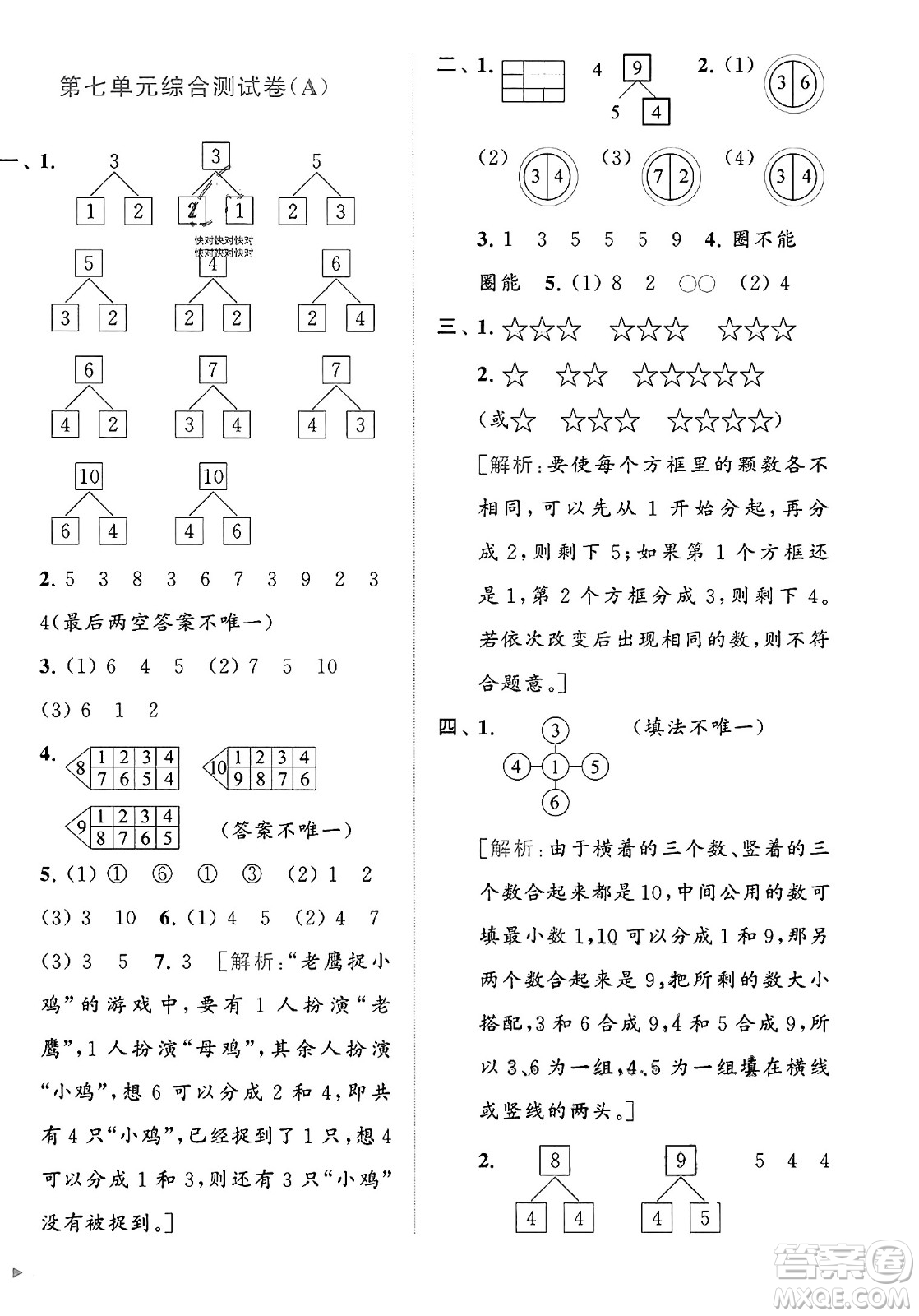 北京教育出版社2023年秋亮點(diǎn)給力大試卷一年級(jí)數(shù)學(xué)上冊(cè)江蘇版答案