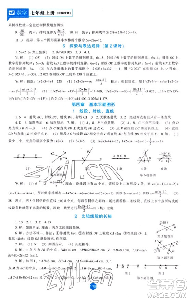 遼海出版社2023年秋新課程能力培養(yǎng)七年級數(shù)學上冊北師大版參考答案