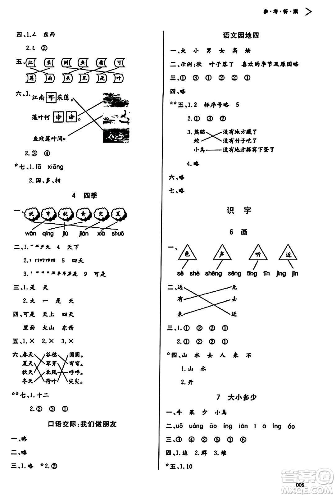 天津教育出版社2023年秋學習質量監(jiān)測一年級語文上冊人教版答案