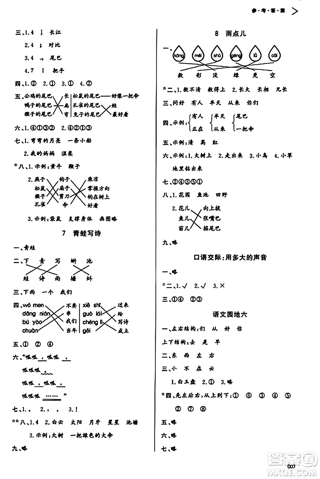 天津教育出版社2023年秋學習質量監(jiān)測一年級語文上冊人教版答案