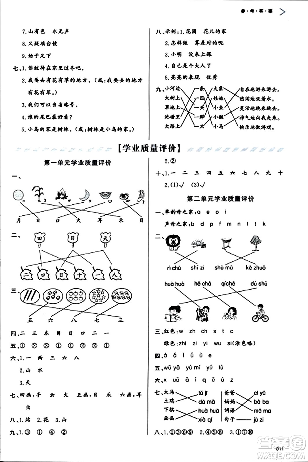 天津教育出版社2023年秋學習質量監(jiān)測一年級語文上冊人教版答案