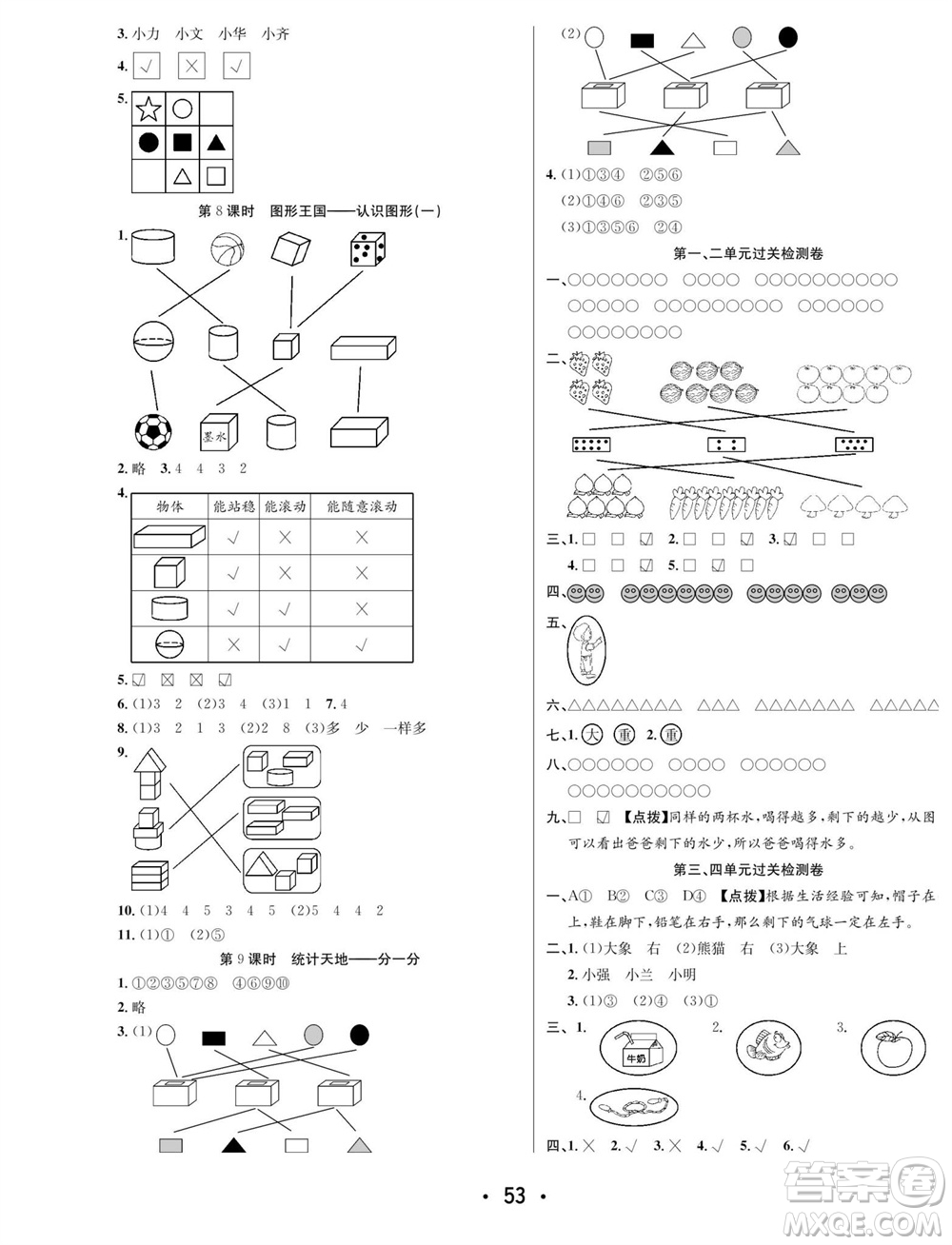 合肥工業(yè)大學出版社2023年秋七天學練考一年級數(shù)學上冊蘇教版參考答案