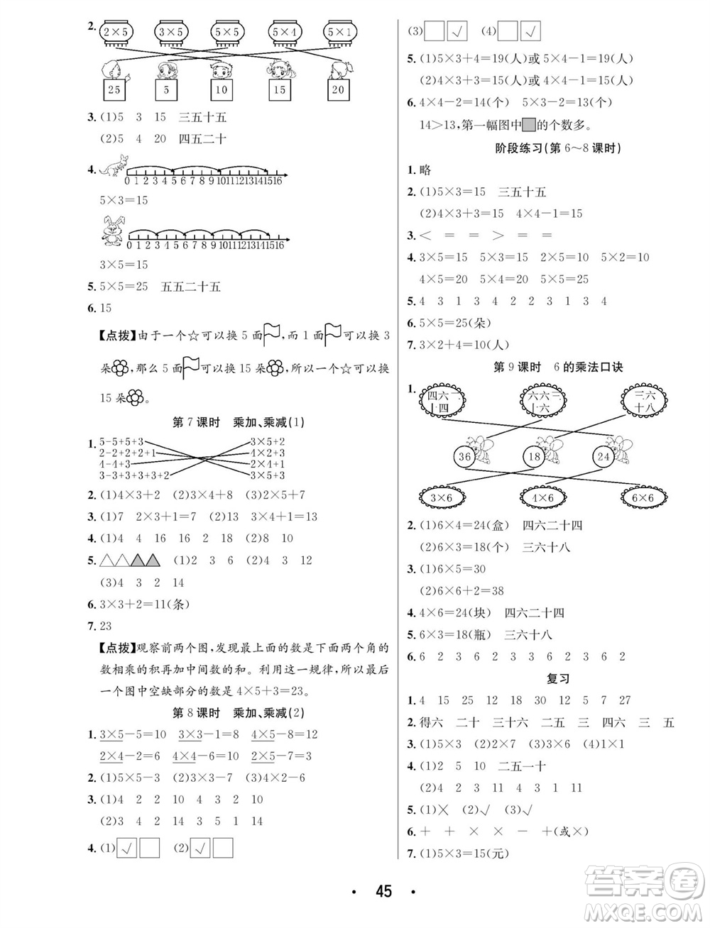 合肥工業(yè)大學(xué)出版社2023年秋七天學(xué)練考二年級數(shù)學(xué)上冊蘇教版參考答案