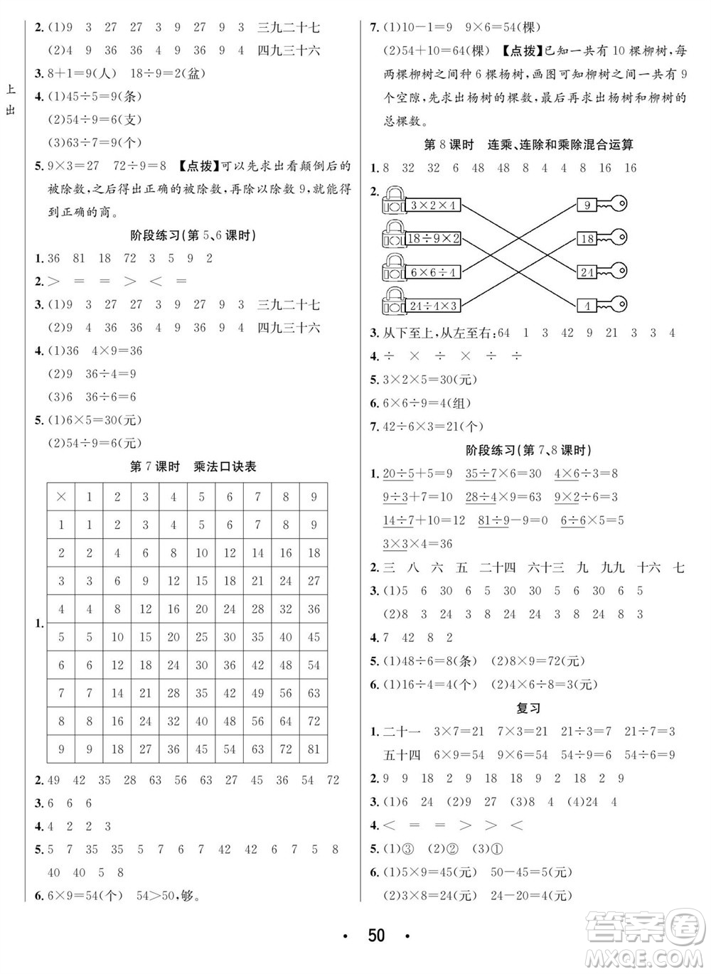 合肥工業(yè)大學(xué)出版社2023年秋七天學(xué)練考二年級數(shù)學(xué)上冊蘇教版參考答案