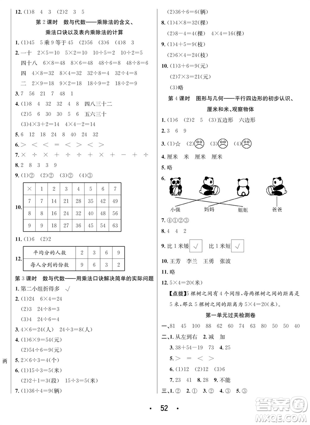 合肥工業(yè)大學(xué)出版社2023年秋七天學(xué)練考二年級數(shù)學(xué)上冊蘇教版參考答案