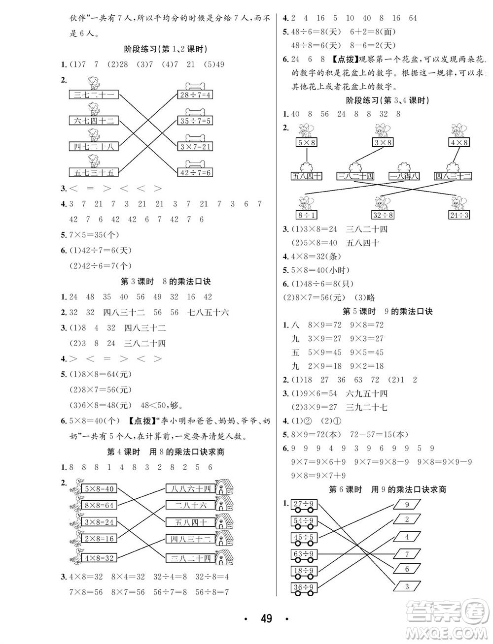 合肥工業(yè)大學(xué)出版社2023年秋七天學(xué)練考二年級數(shù)學(xué)上冊蘇教版參考答案