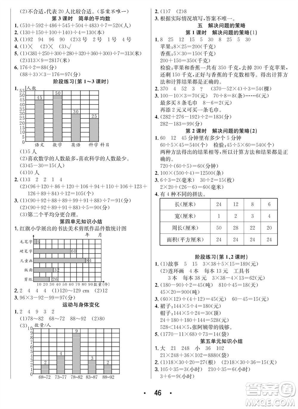 合肥工業(yè)大學出版社2023年秋七天學練考四年級數學上冊蘇教版參考答案