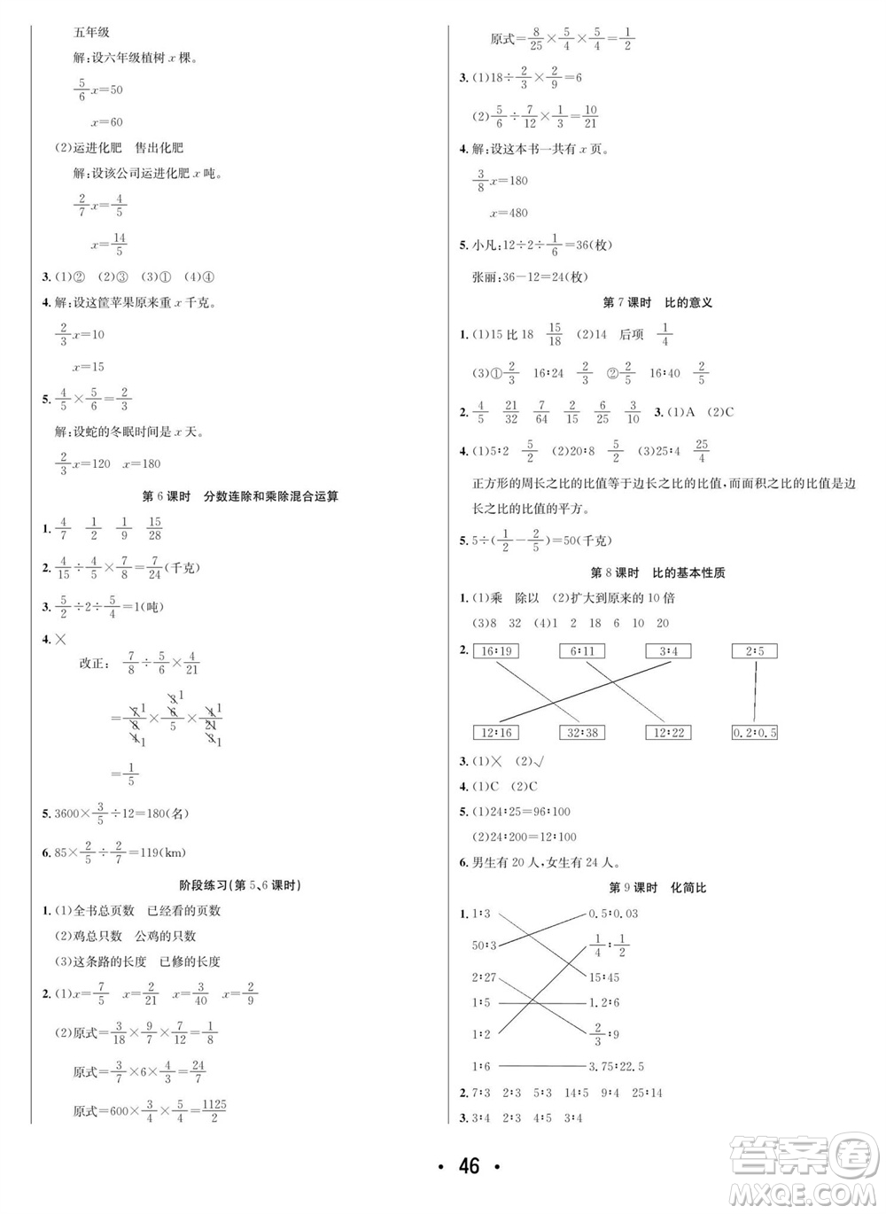 合肥工業(yè)大學(xué)出版社2023年秋七天學(xué)練考六年級數(shù)學(xué)上冊蘇教版參考答案