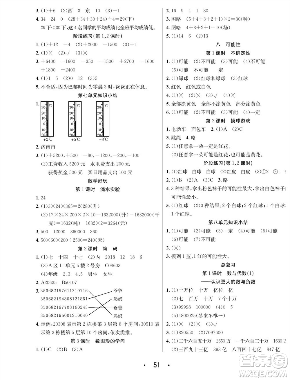 合肥工業(yè)大學(xué)出版社2023年秋七天學(xué)練考四年級(jí)數(shù)學(xué)上冊(cè)北師大版參考答案