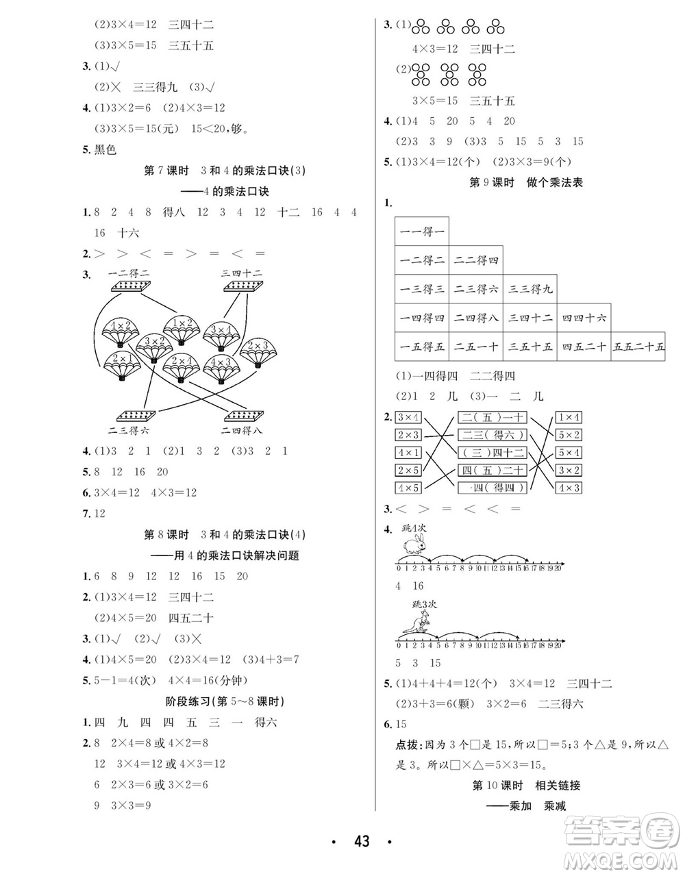 合肥工業(yè)大學(xué)出版社2023年秋七天學(xué)練考二年級數(shù)學(xué)上冊青島版參考答案