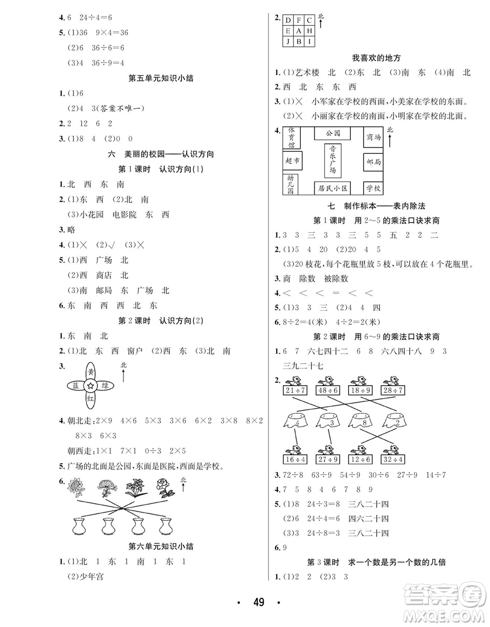 合肥工業(yè)大學(xué)出版社2023年秋七天學(xué)練考二年級數(shù)學(xué)上冊青島版參考答案