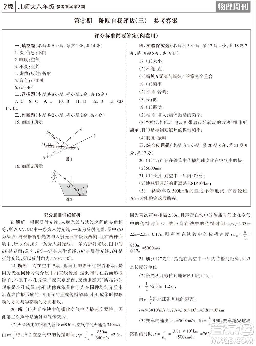 2023年秋學(xué)習(xí)方法報物理周刊八年級上冊北師大版第3期參考答案