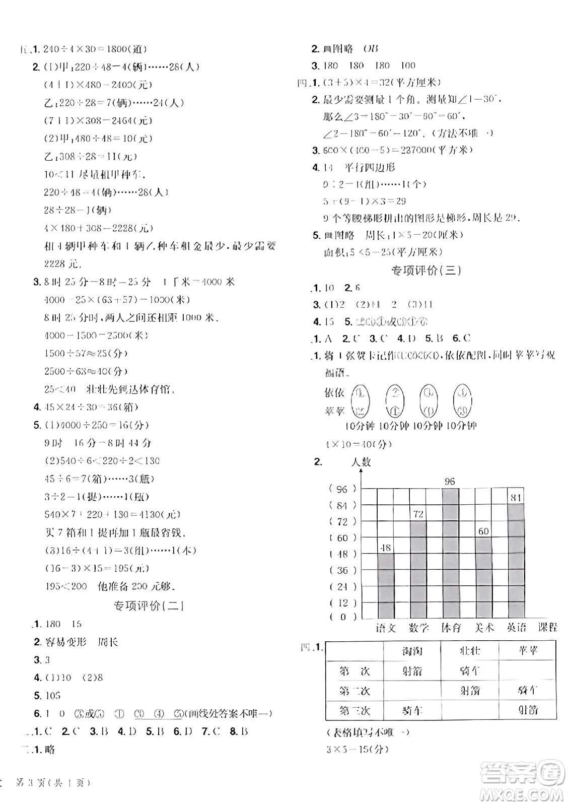 龍門書局2023年秋黃岡小狀元達(dá)標(biāo)卷四年級數(shù)學(xué)上冊人教版答案