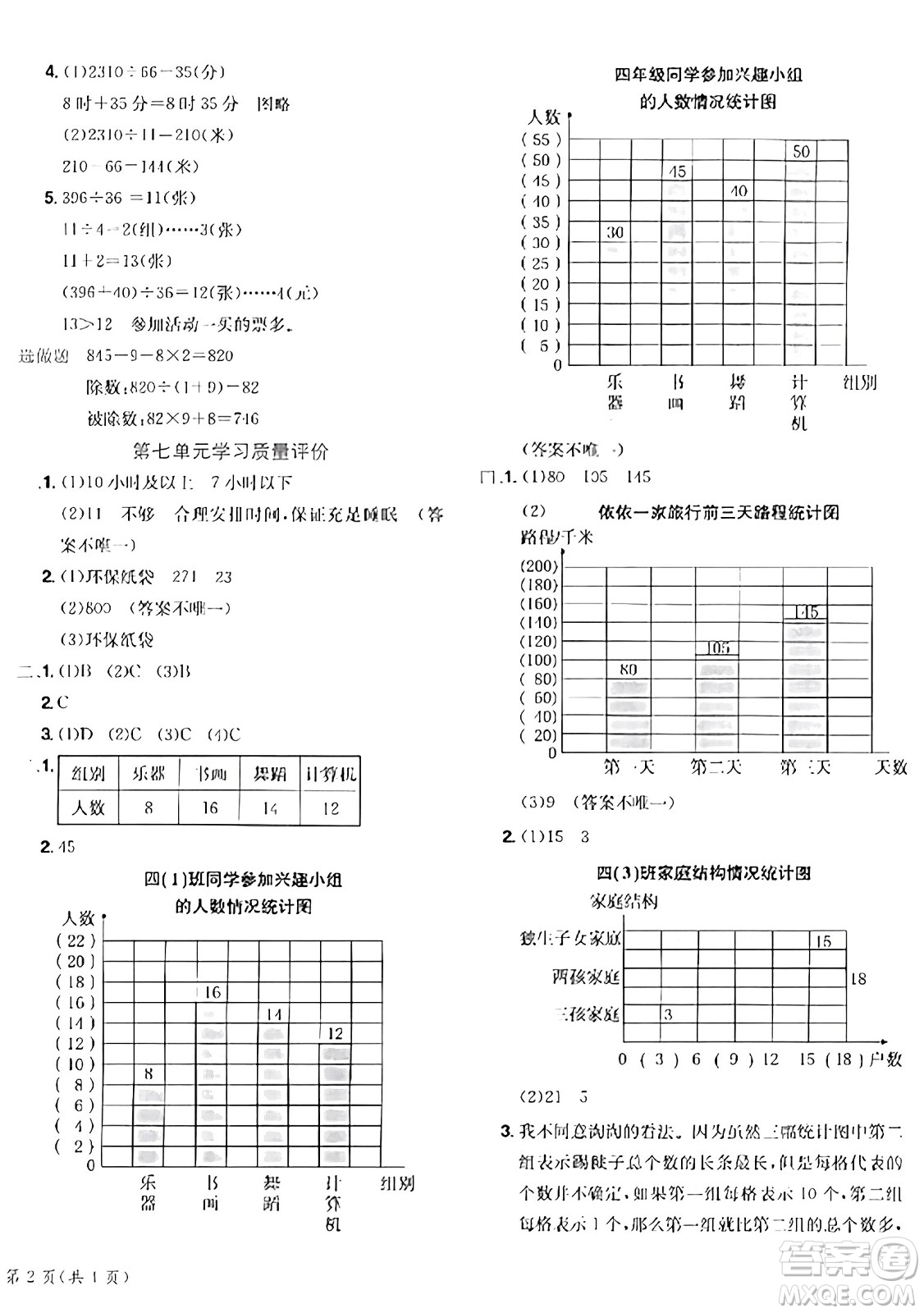 龍門書局2023年秋黃岡小狀元達(dá)標(biāo)卷四年級數(shù)學(xué)上冊人教版答案