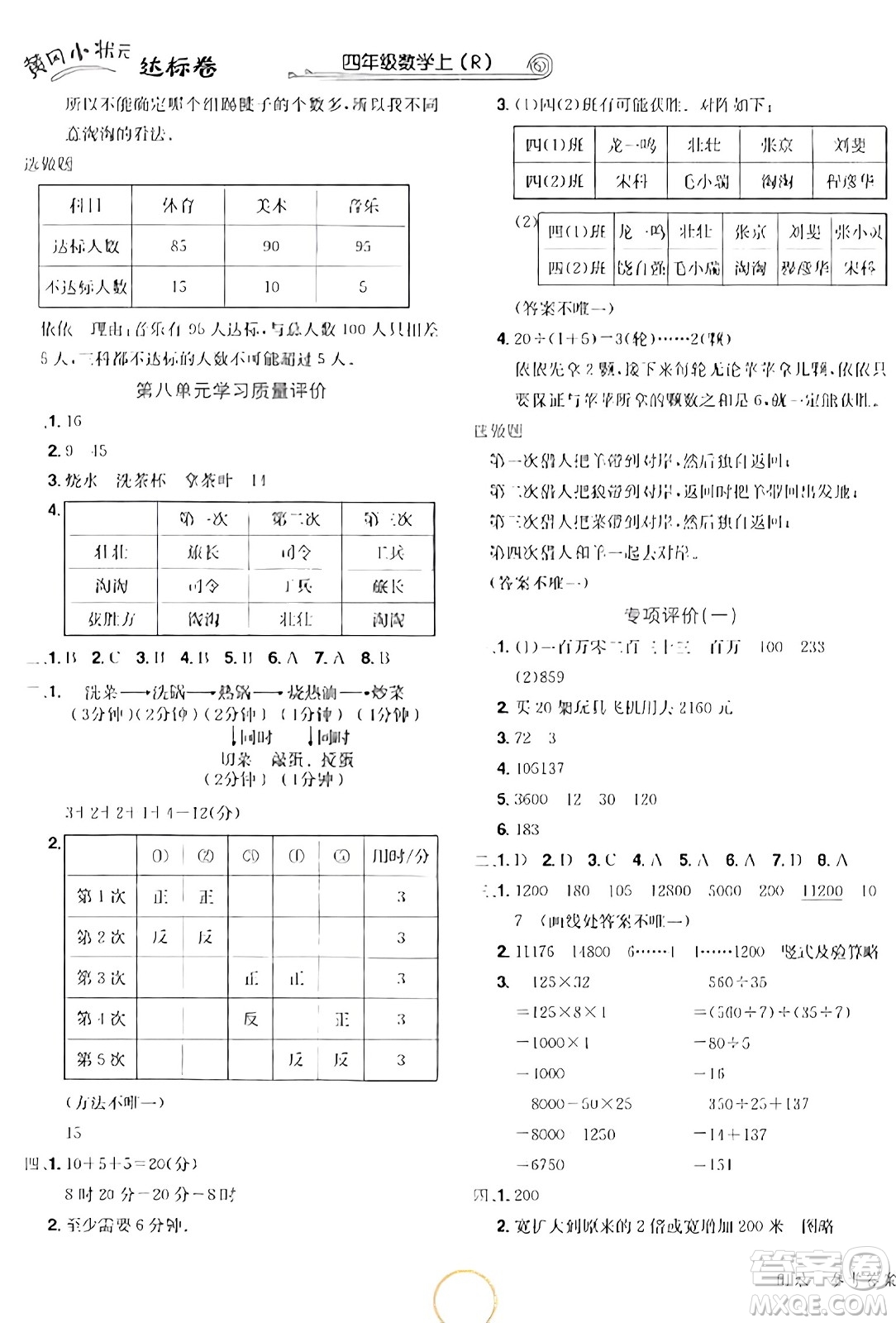 龍門書局2023年秋黃岡小狀元達(dá)標(biāo)卷四年級數(shù)學(xué)上冊人教版答案