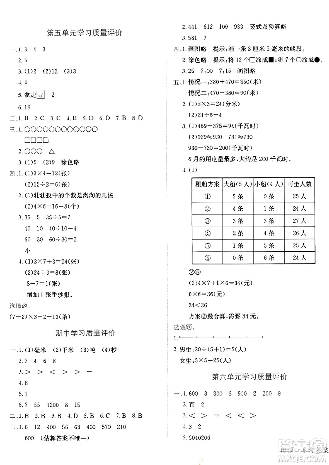 龍門書局2023年秋黃岡小狀元達(dá)標(biāo)卷三年級(jí)數(shù)學(xué)上冊(cè)人教版答案