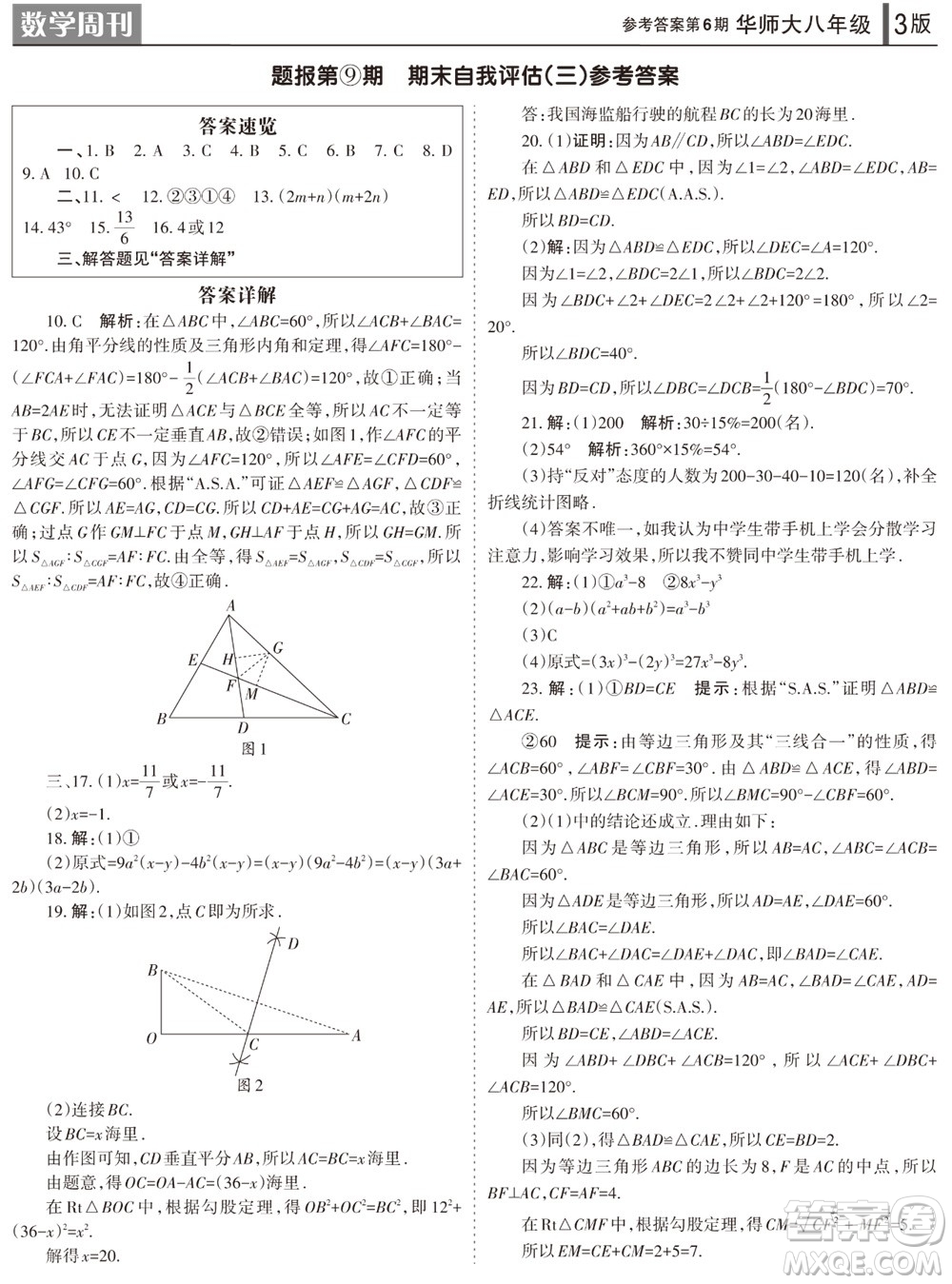 2023年秋學(xué)習(xí)方法報(bào)數(shù)學(xué)周刊八年級(jí)上冊(cè)華師大版第6期參考答案