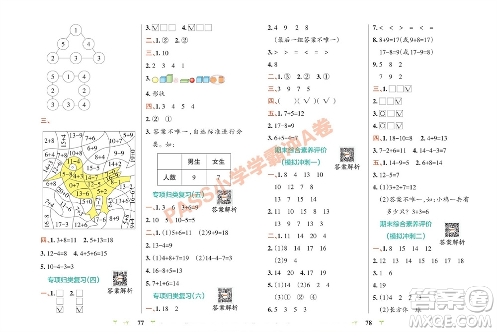 陜西師范大學(xué)出版總社有限公司2023年秋小學(xué)學(xué)霸沖A卷一年級(jí)數(shù)學(xué)上冊(cè)冀教版參考答案