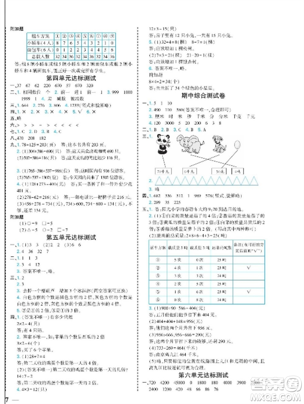 河北美術(shù)出版社2023年秋龍門小考王三年級(jí)數(shù)學(xué)上冊(cè)人教版參考答案