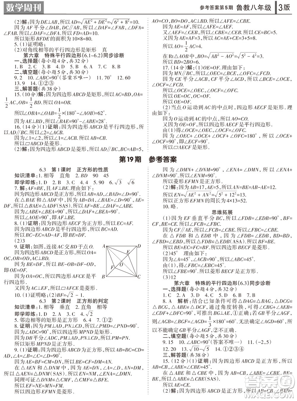 2023年秋學(xué)習(xí)方法報(bào)數(shù)學(xué)周刊八年級(jí)上冊(cè)魯教版第5期參考答案