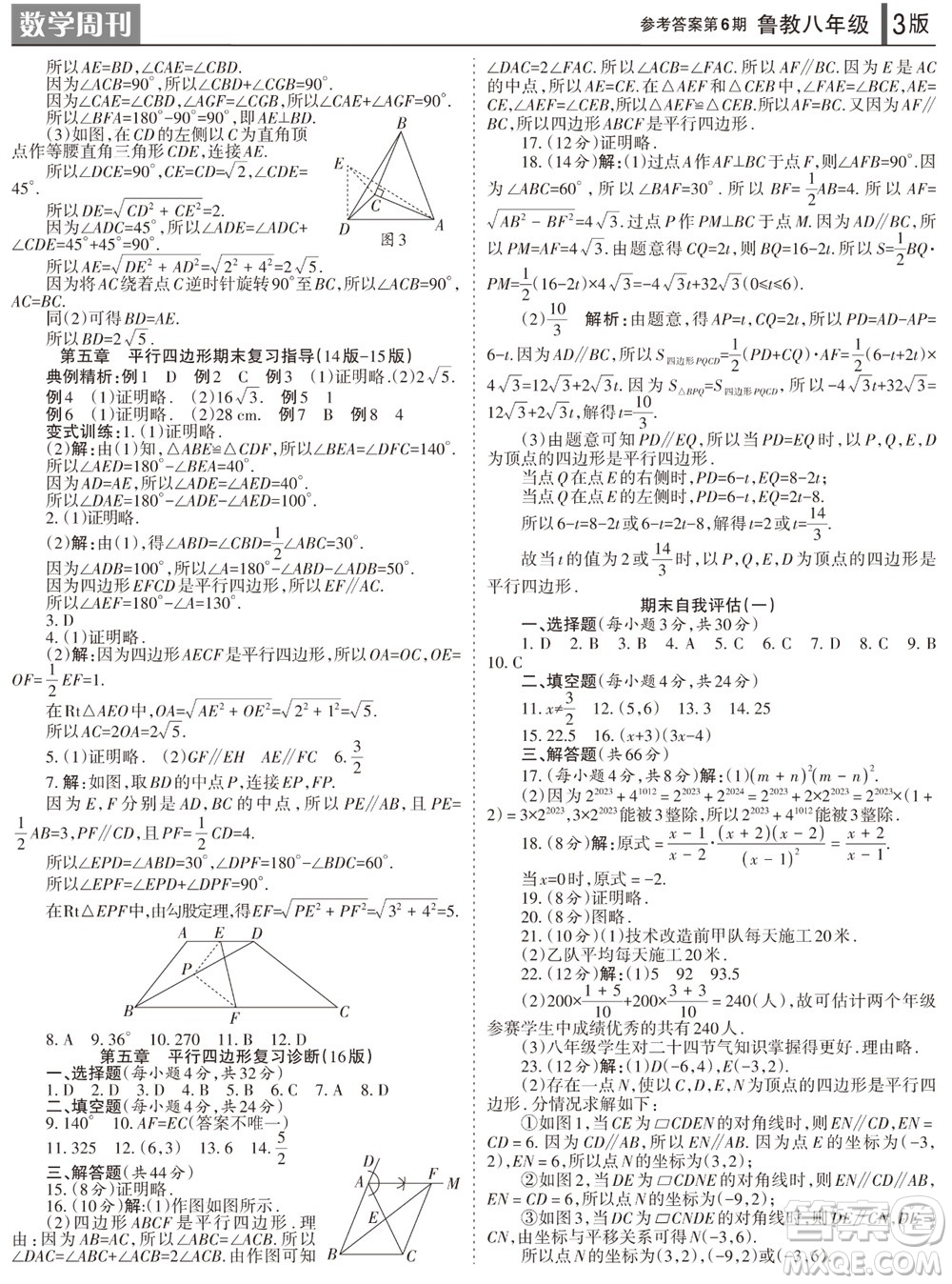 2023年秋學(xué)習(xí)方法報(bào)數(shù)學(xué)周刊八年級(jí)上冊(cè)魯教版第6期參考答案