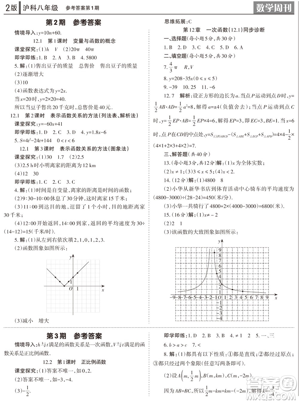 2023年秋學(xué)習(xí)方法報(bào)數(shù)學(xué)周刊八年級(jí)上冊(cè)滬科版第1-4期參考答案