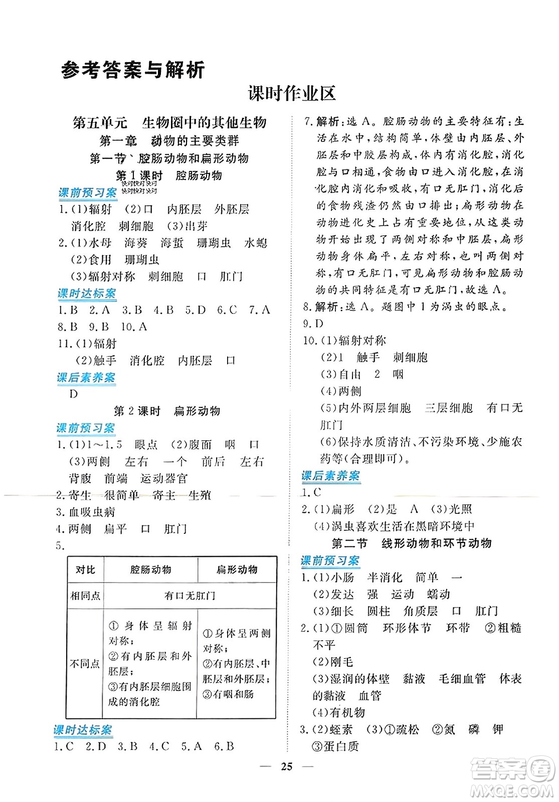 青海人民出版社2023年秋新坐標同步練習八年級生物上冊人教版答案