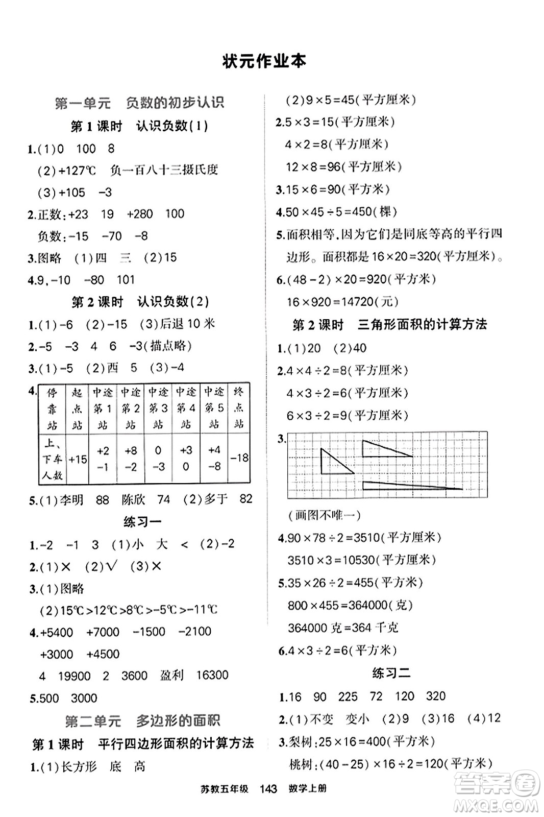 西安出版社2023年秋狀元成才路狀元作業(yè)本五年級(jí)數(shù)學(xué)上冊(cè)蘇教版答案