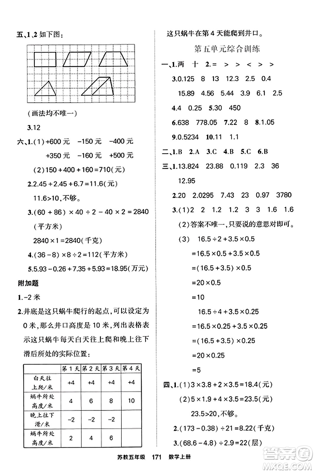 西安出版社2023年秋狀元成才路狀元作業(yè)本五年級(jí)數(shù)學(xué)上冊(cè)蘇教版答案