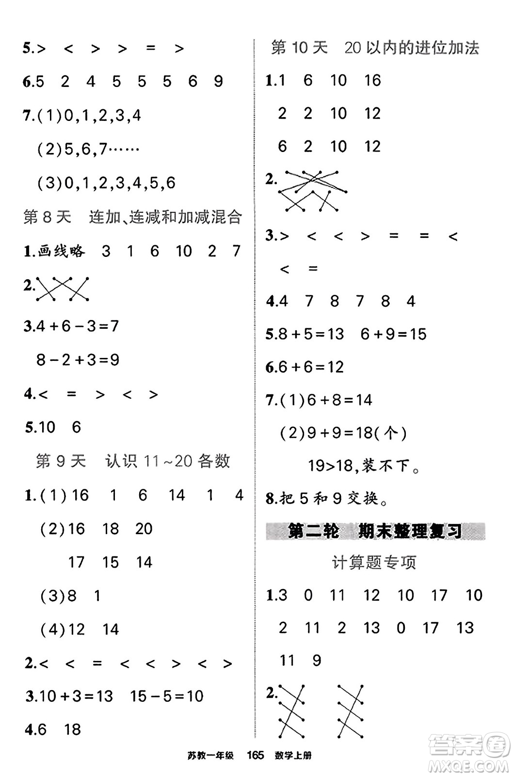 西安出版社2023年秋狀元成才路狀元作業(yè)本一年級(jí)數(shù)學(xué)上冊蘇教版答案