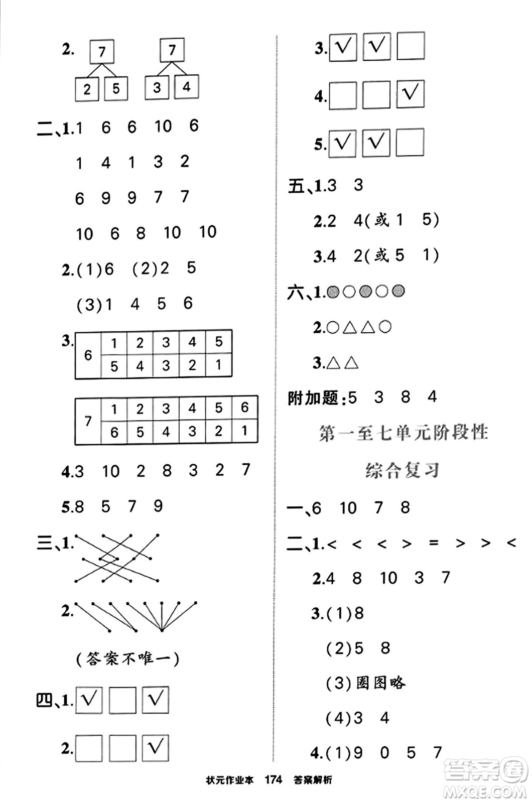 西安出版社2023年秋狀元成才路狀元作業(yè)本一年級(jí)數(shù)學(xué)上冊蘇教版答案