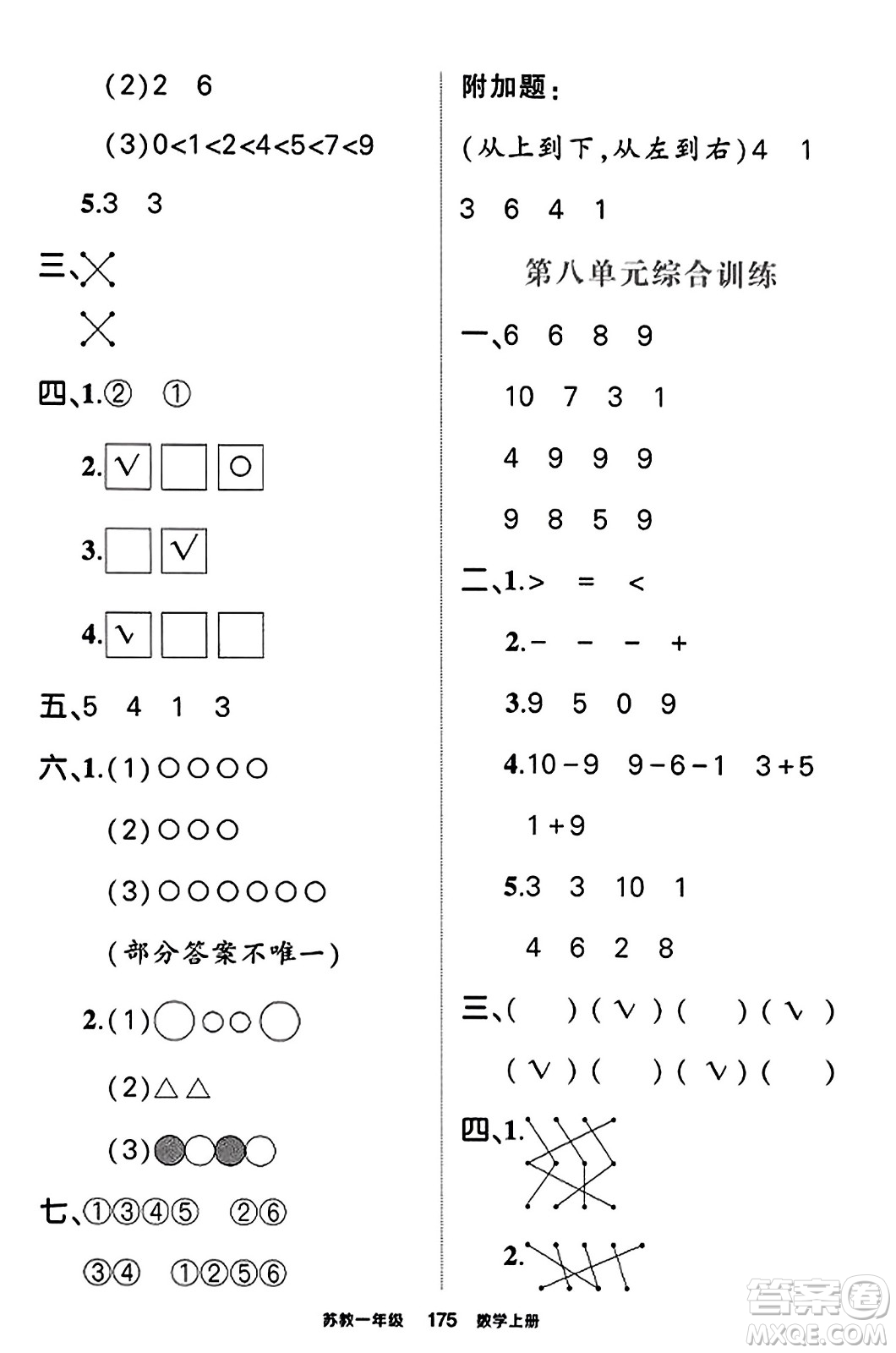 西安出版社2023年秋狀元成才路狀元作業(yè)本一年級(jí)數(shù)學(xué)上冊蘇教版答案