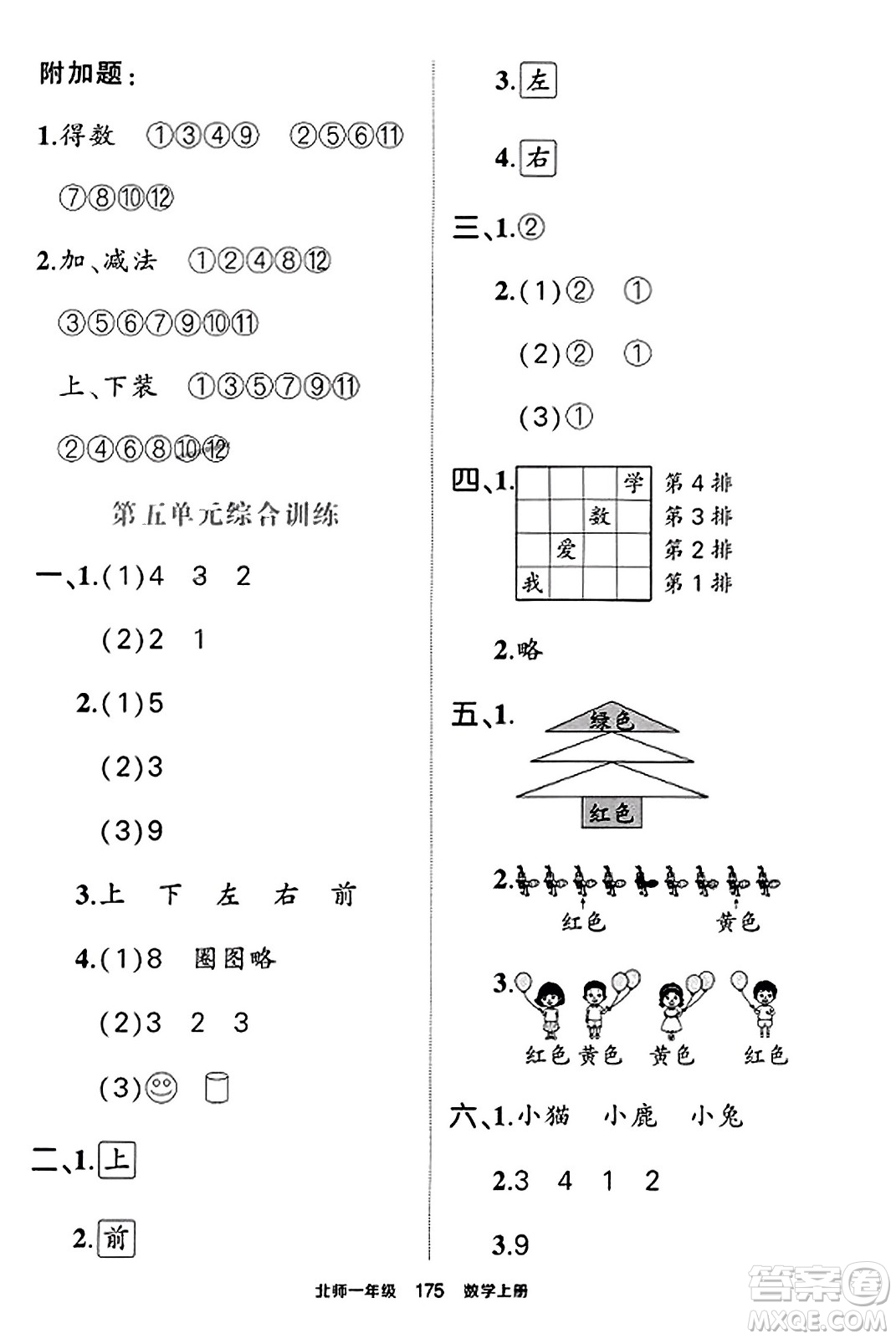 武漢出版社2023年秋狀元成才路狀元作業(yè)本一年級數(shù)學(xué)上冊北師大版答案