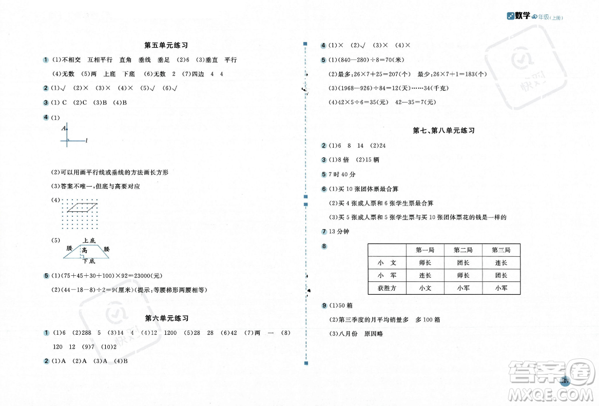 安徽少年兒童出版社2023年秋新編基礎(chǔ)訓(xùn)練四年級數(shù)學(xué)上冊人教版答案