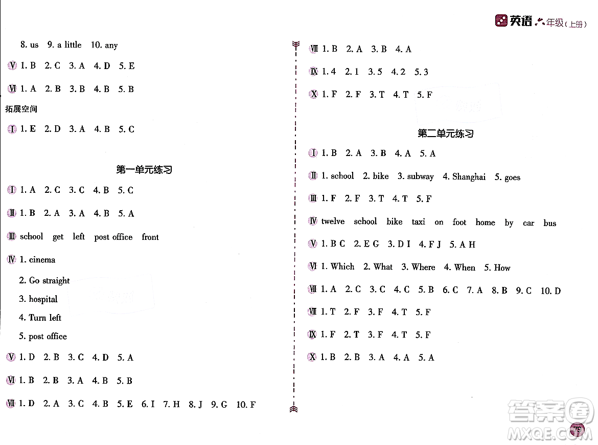 安徽少年兒童出版社2023年秋新編基礎(chǔ)訓(xùn)練六年級英語上冊人教版答案