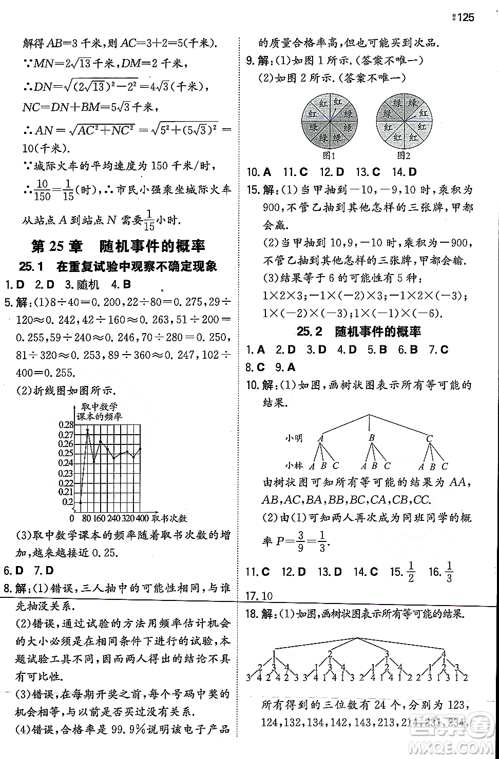 湖南教育出版社2023年秋一本同步訓練九年級數(shù)學上冊華東師大版答案