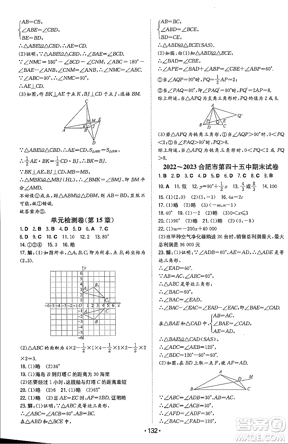 湖南教育出版社2023年秋一本同步訓(xùn)練八年級數(shù)學(xué)上冊滬科版安徽專版答案