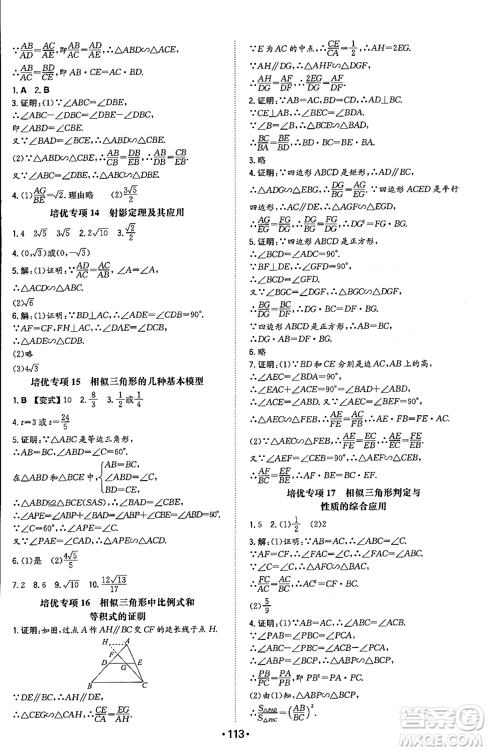 湖南教育出版社2023年秋一本同步訓練九年級數(shù)學上冊滬科版安徽專版答案